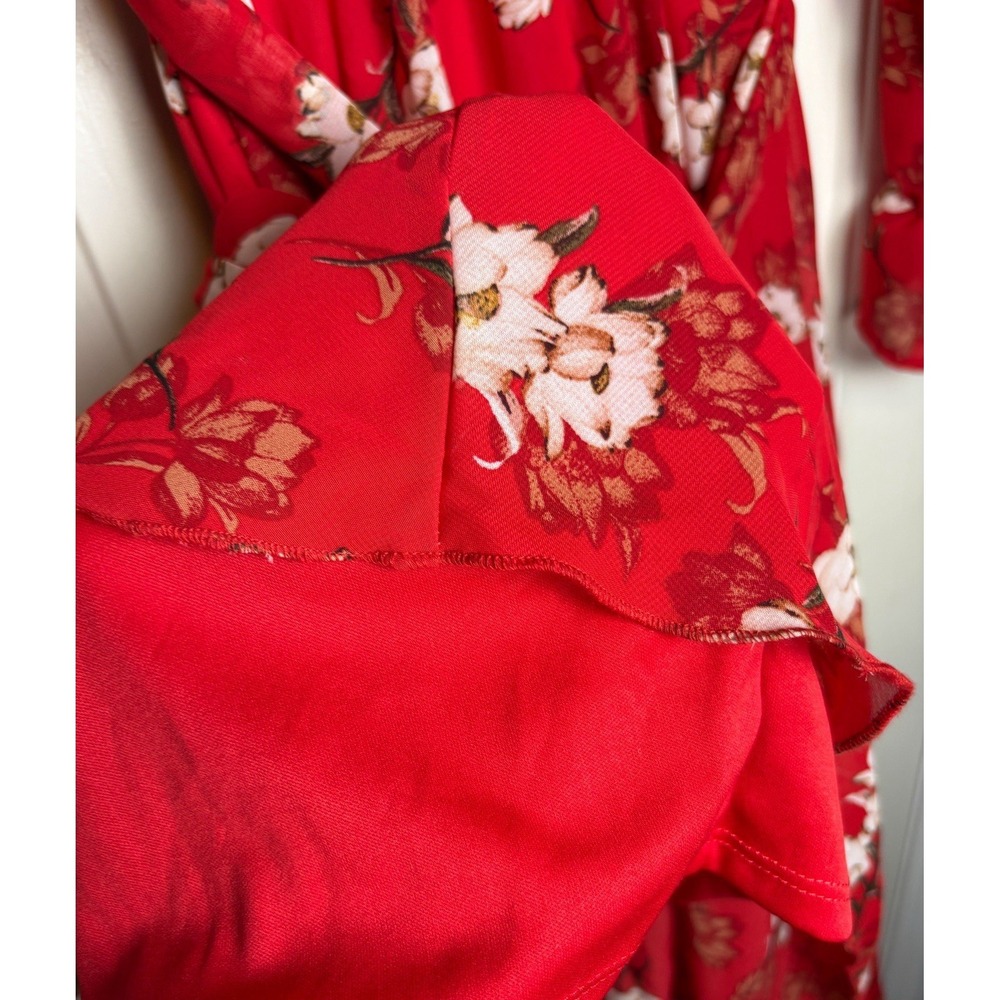 "NEW" INDIGO ROSE  🌸 SIZE Large Red FLORAL PRINT / SHEER BODICE / MAXI DRESS - Picture 4 of 6